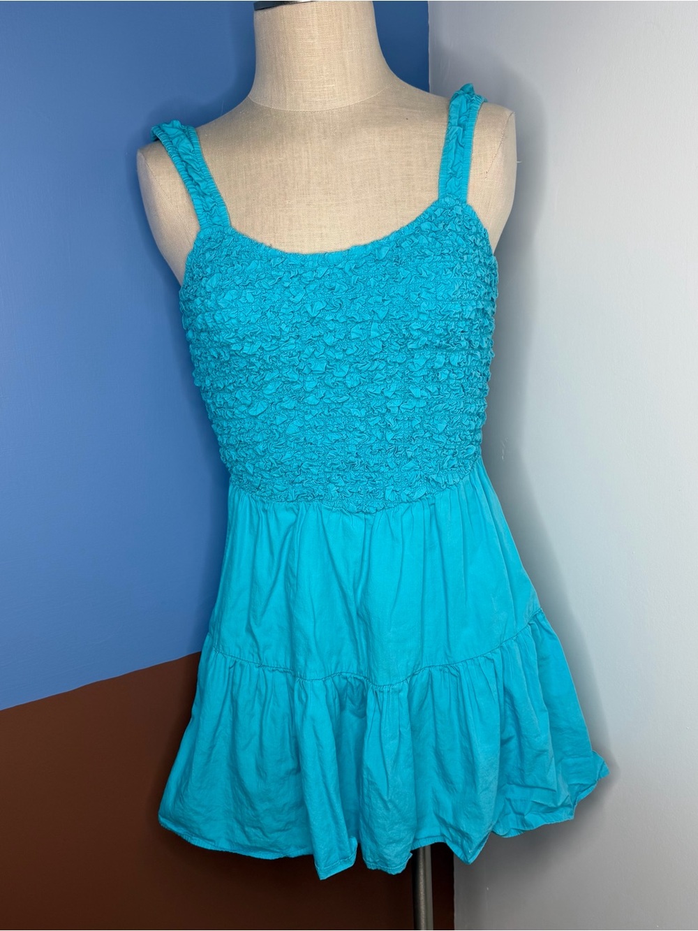 Saylor Mariah Smocked Mini Dress Turquoise Size Small - Picture 4 of 9